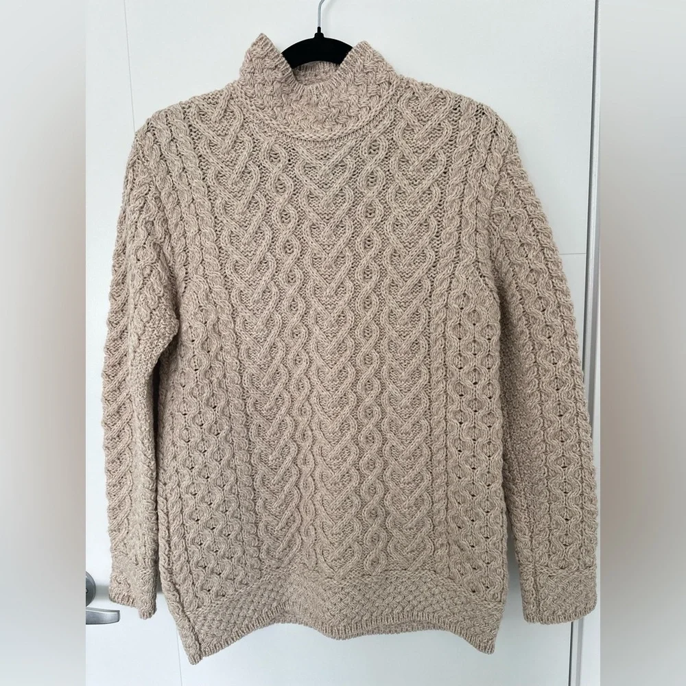 Aran Mor Ireland 100% Wool Irish Cable Knit Sweater Mock Neck Medium - Picture 1 of 8